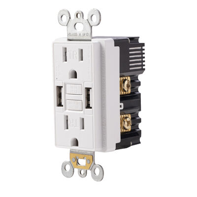 15A 125V GFCI Outlet with Self-Test and Dual USB Charging Ports for Residential Use
